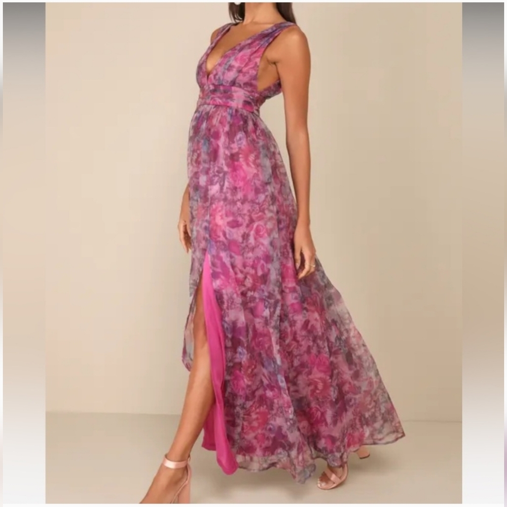 Lulu's Pink and Purple Floral Maxi Dress